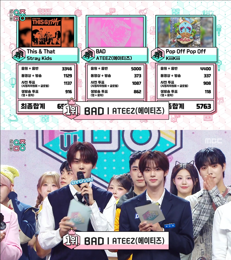 '쇼! <b>음악중심</b>' 에이티즈, 'BAD'로 정상 차지→김규빈·도훈 MC 하차[셀럽...